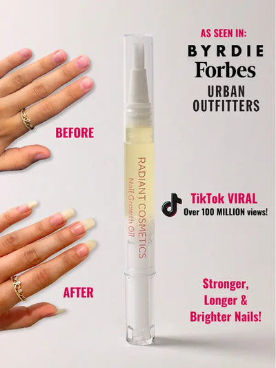 Radiant Cosmetics Nail Growth Oil - Moisturizing, Growth, Strengthening, and Brightening Formula with Vitamins and Fatty Acids for Overall Nail Health Moisture Nail Care