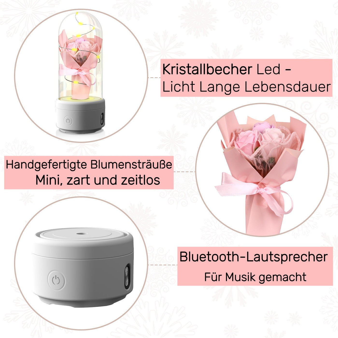 RoseGlow Harmonie: 2-in-1 LED-Licht & Bluetooth-Lautsprecher - Perfektes Muttertagsgeschenk